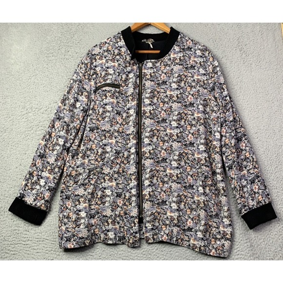 Free People Jacket Womens Size Medium Full Zip Button Floral Print Pockets - Picture 6 of 10